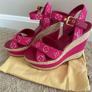 Louis Vuitton Formentera Wedge Sandal pink denim